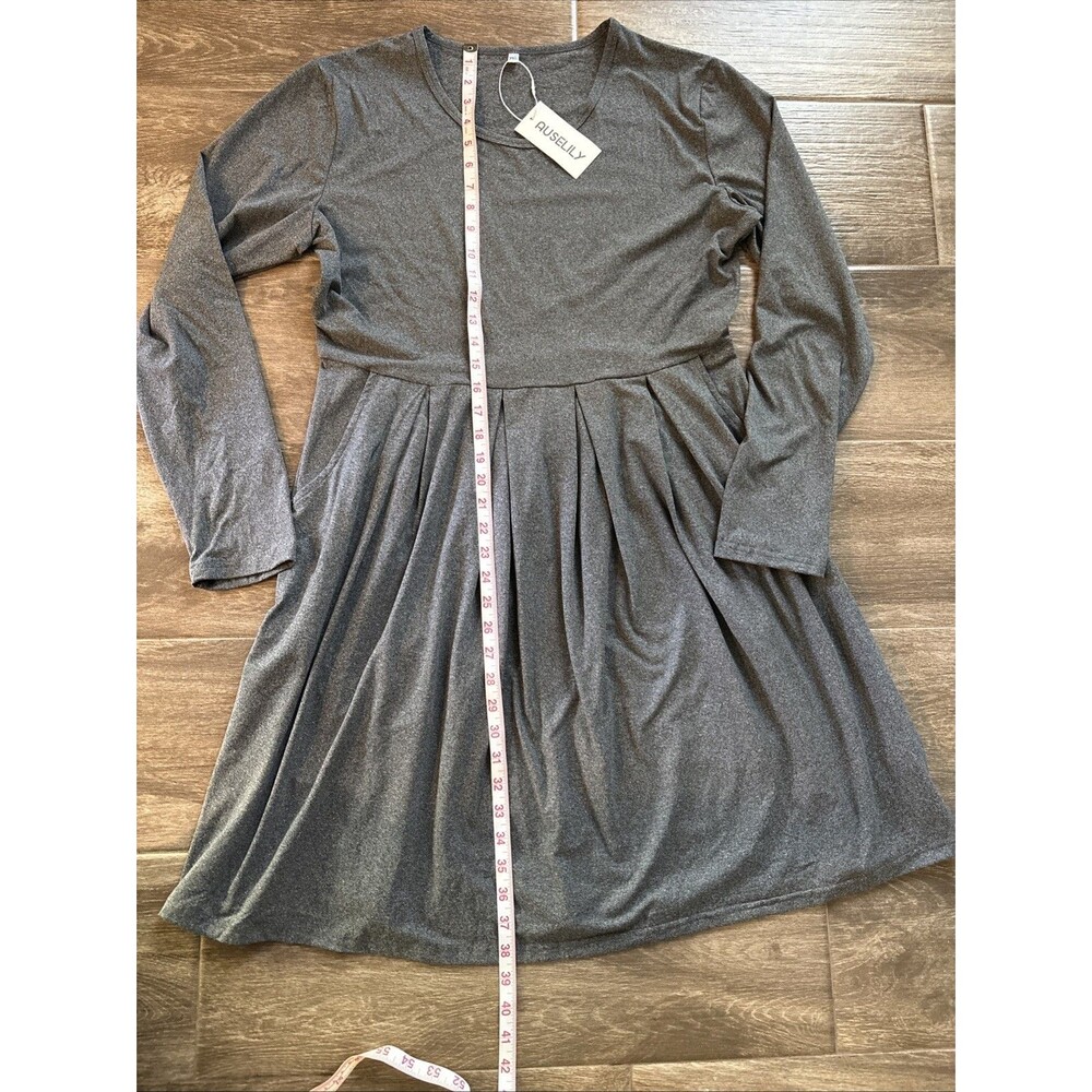 Auselily Women's 2XL Stretch Gray Long sleeve Dress‎ With Pockets - Picture 7 of 9